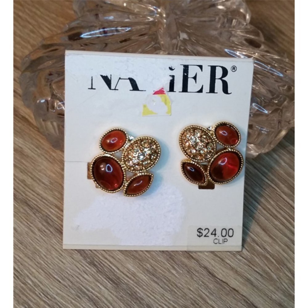 VINTAGE Style Napier Screw Back Earrings Gold Tone Bejeweled
